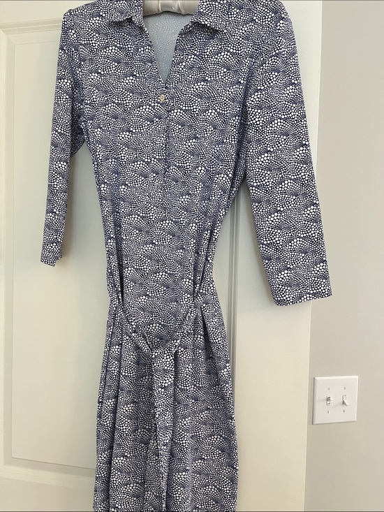 J Mclaughlin Dresses & Skirts - Long-Sleeve Navy and White Printed Shirt Dress with Self-Tie Waist